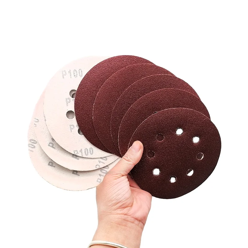 1000pcs 125mm Red Aluminum Oxide Fiber Abrasive Paper 8-Hole Sanding Discs with OEM/ OBM Support for Wood Metal Stone Polishing