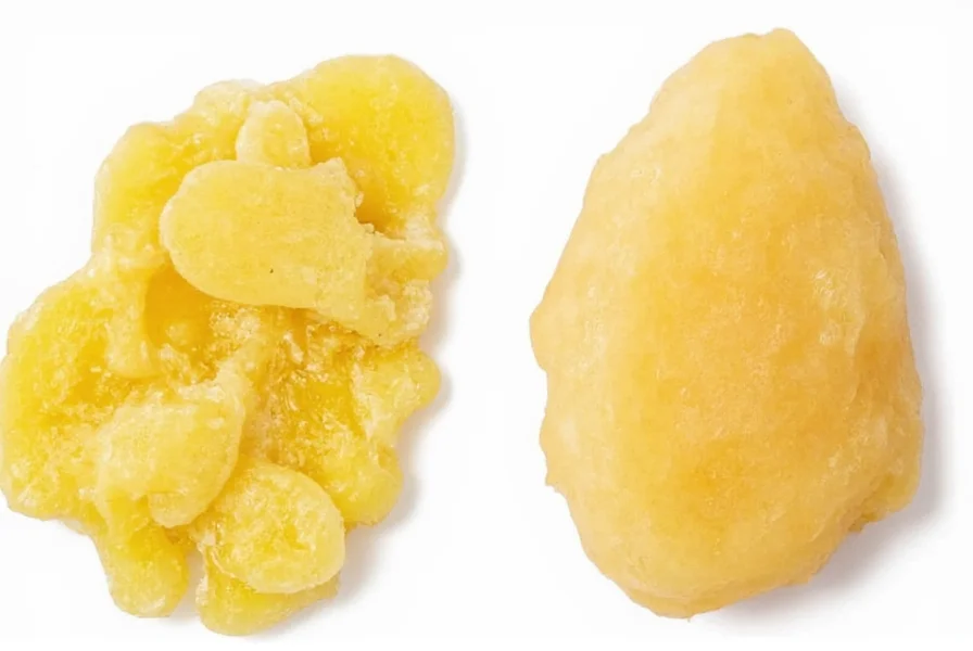 Comparison of fresh ginger versus spoiled ginger showing texture and color differences