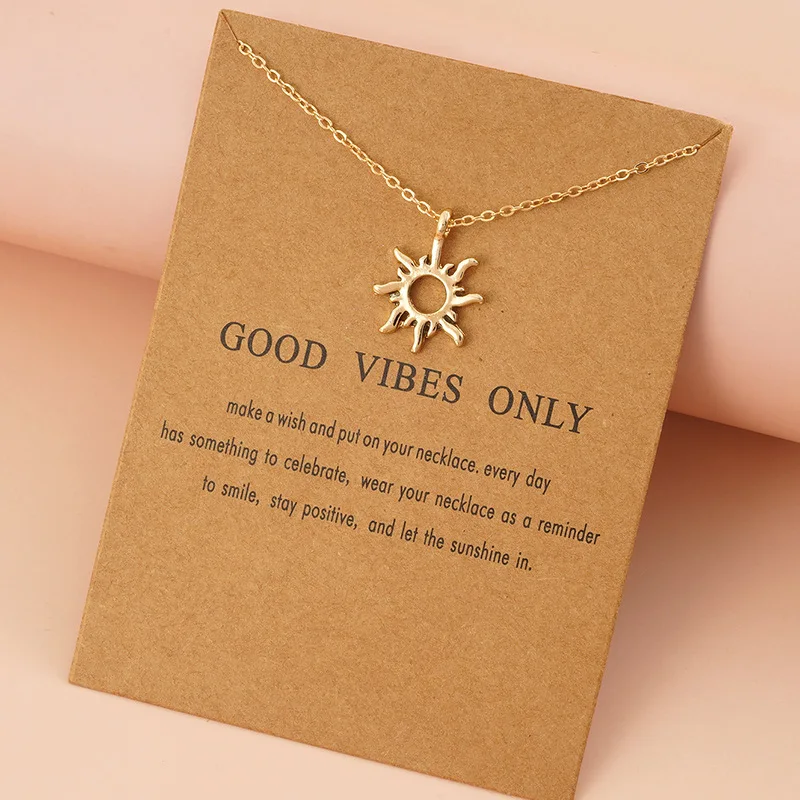 

Boho Trendy Custom Brown Card Fashion Jewelry Gold Plated Sun Pendant Necklace