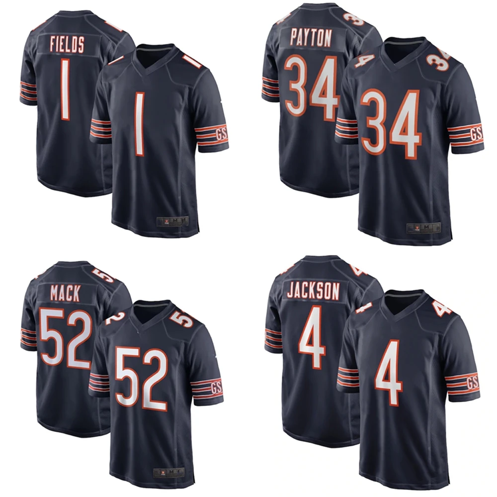 

Custom Chicago City Team Club Uniform Stitched American Football Jersey Bear navy game 1 Fields 34 Payton 52 Mack