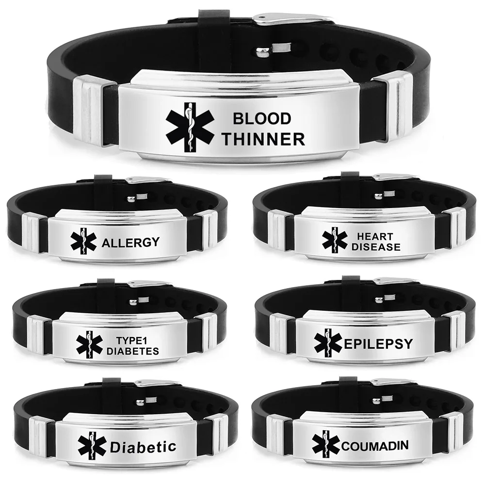 

Stainless Steel Bracelet Mens Engraved Adjustable Silicone Bangle, Picture shows