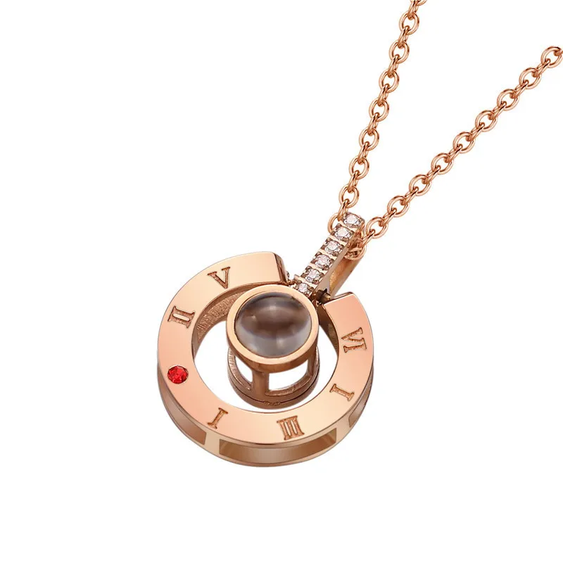 

Titanium steel Statement Necklace Jewelry 100 Different Languages I LOVE YOU Women Necklace for gift