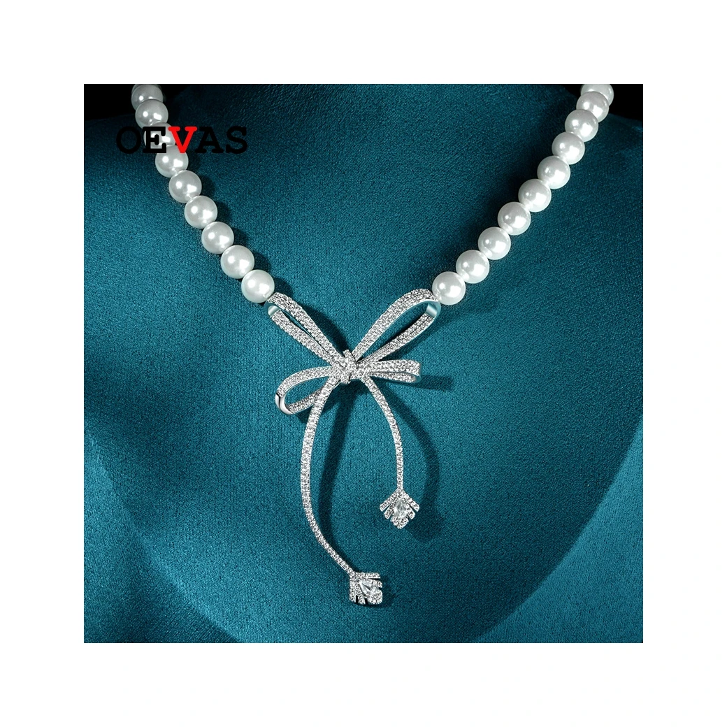 

18k Gold Plated Pearl Beaded Bowknot Pendant Necklace 925 sterling silver Pendant Necklace For Women