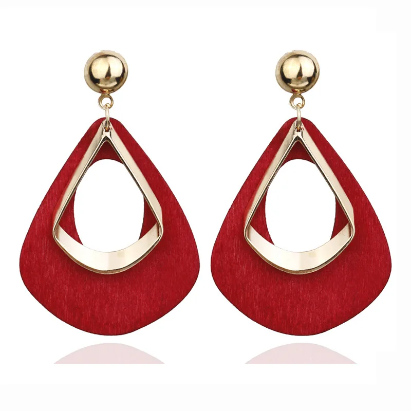 

Fashion Famous Brand Designer retro geometric wooden long pendants wholesale designer inspired earrings, As pic