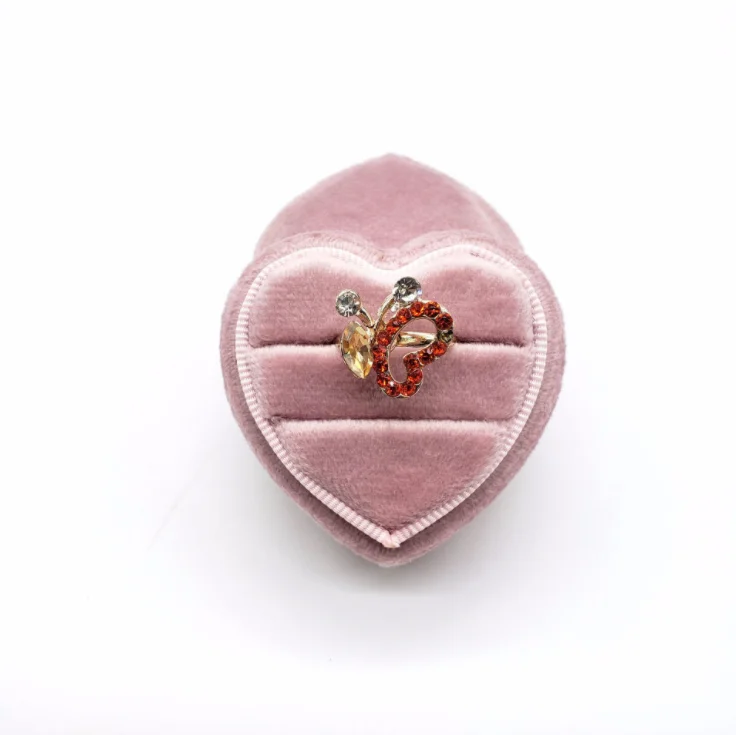 

Custom Logo Luxury Design Pink Noble Best Wish Jewelry Packaging Box Velvet Wedding Octagon Heart Shaped Double Ring Pendant Box, Pink/green/red/blue/white