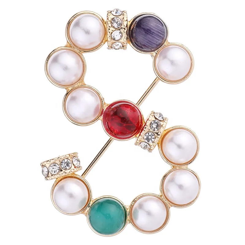 

XILIANGFEIZI Latest Fashion Lapel Rhinestone Pearl Jewelry Broche Women Saree Decoration Initial Letter Brooches, Colors