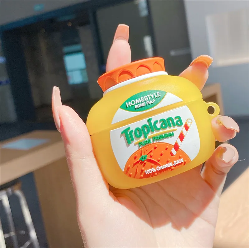 

2020 New Designers Custom 3D Orange Juice Bottle Silicone Wireless Charging Case Cover For Airpods 1 2 3 Pro