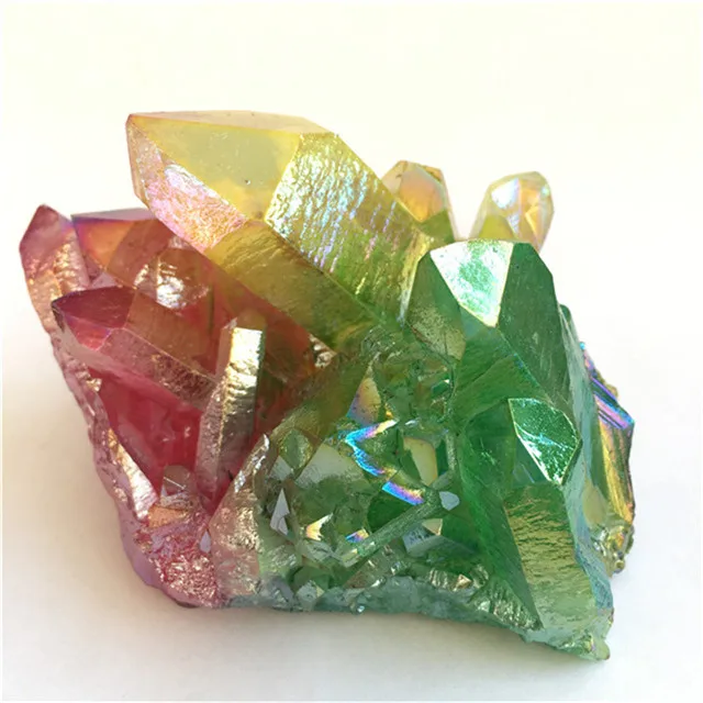 

Natural carved rough stone rocks colorful aura clear quartz cluster for home decorations