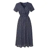 

Custom color short sleeve dot print chiffon dress women