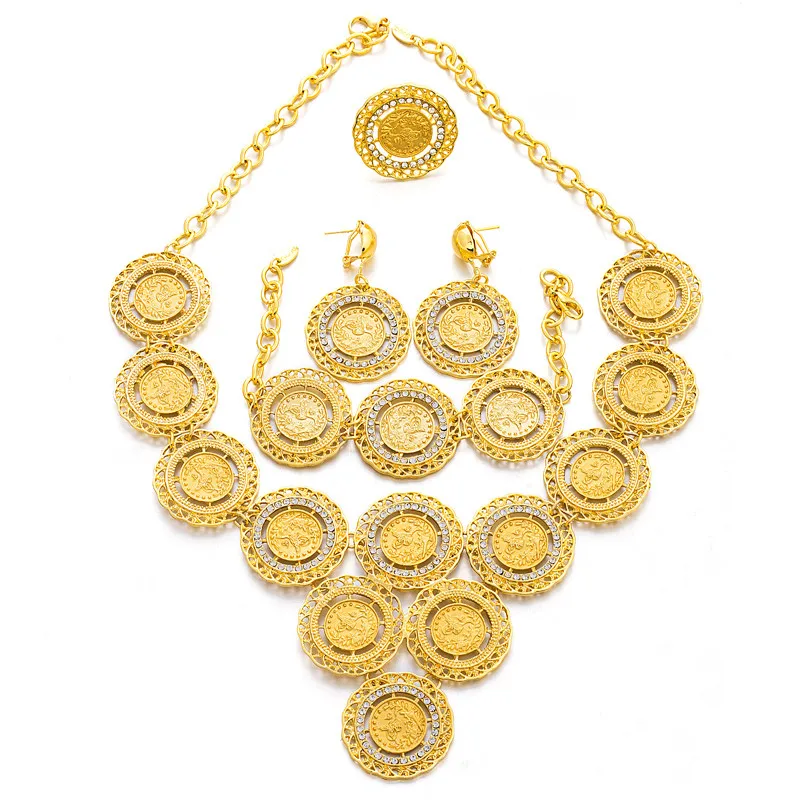 

Ethlyn Turkey Coin Necklace/Earring/Ring/Bracelet Jewelry Sets for Women Gold Plated Coins Bridal Wedding Party Gifts S181