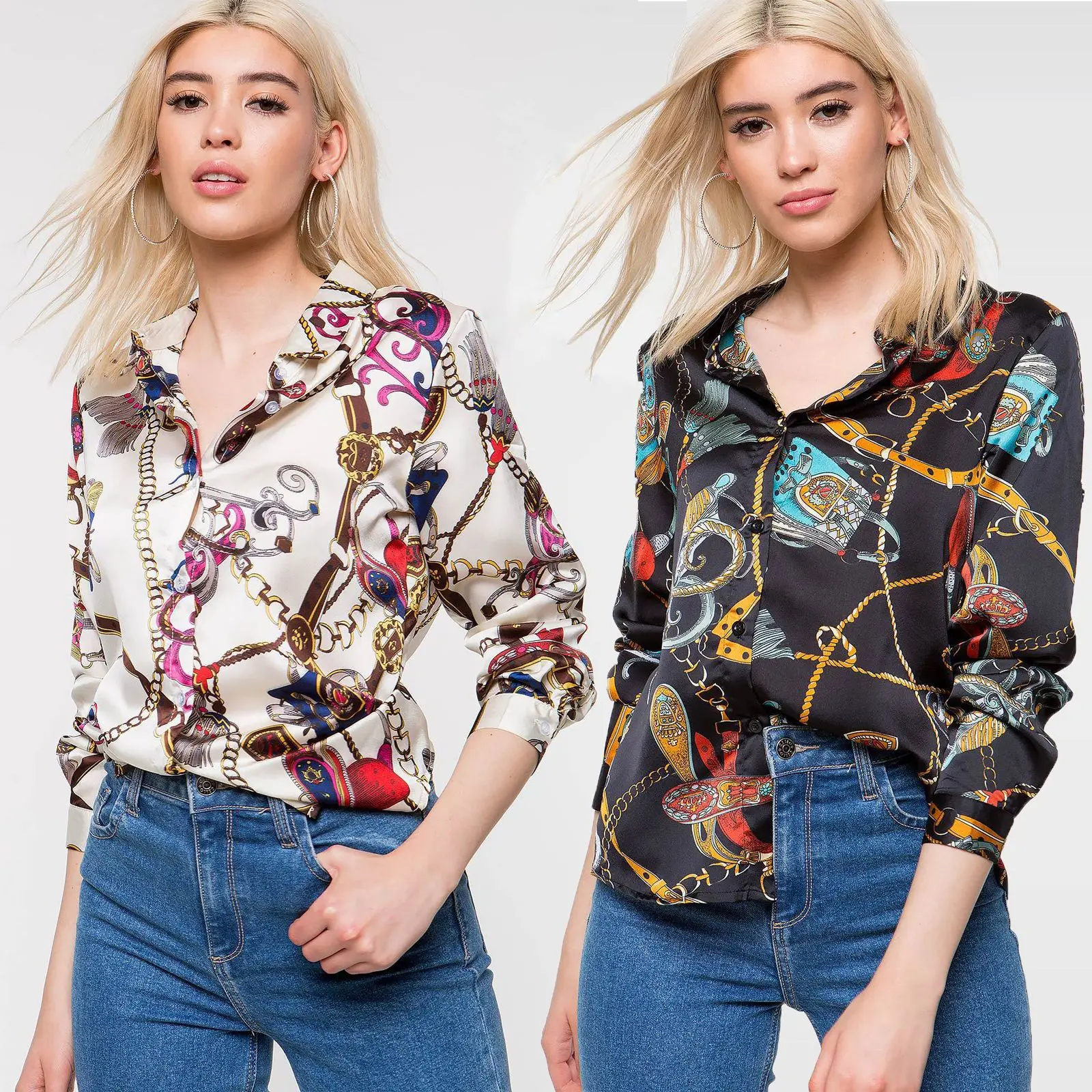 

Drop shipping New Arrivals Summer Styles Long Sleeve Printed Women Fashion ladies' blouses