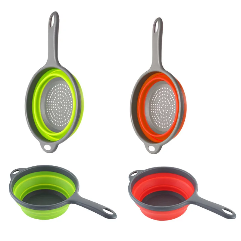 

Silicone Collapsible Silicone Colander Vegetables FruitsKitchen Strainer with Handle Collapsible Colander, Green/red