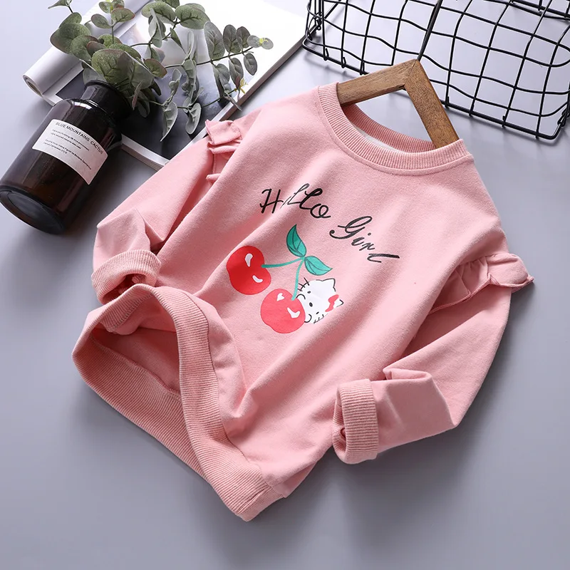

Cherry Casual Puff Sleeve Long Sleeve Shirt Girls Flying Sleeve Sweater