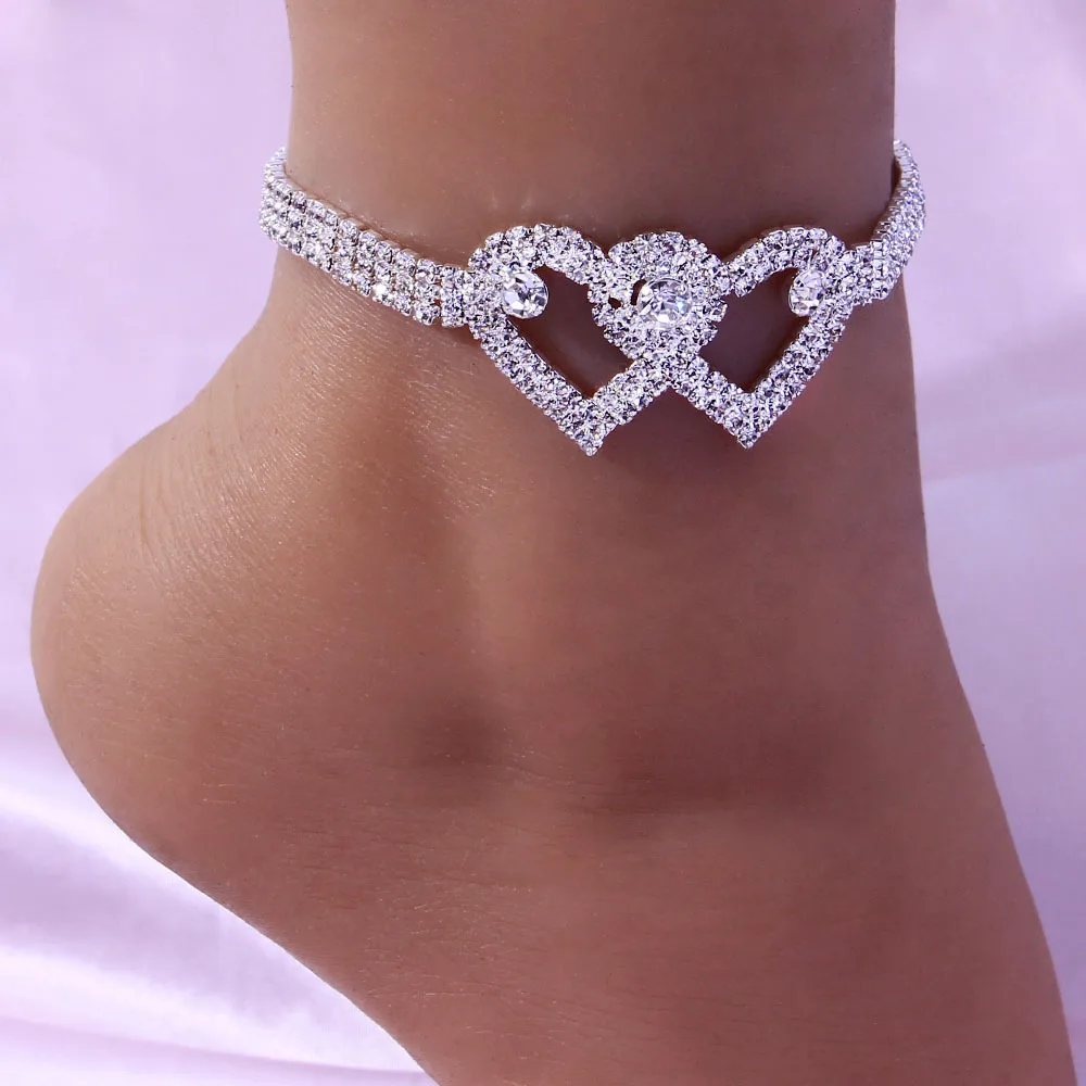 

2023 New Love Water Diamond anklet Hot Sale Bright Diamond Shining Diamond Foot Decoration Beach Ornament Ankle for Women