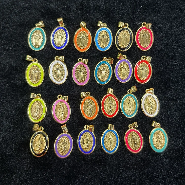 

JS1613 18k Gold Plated brass metal rainbow enamel Jesus the mother virgin of Mary charms Pendant