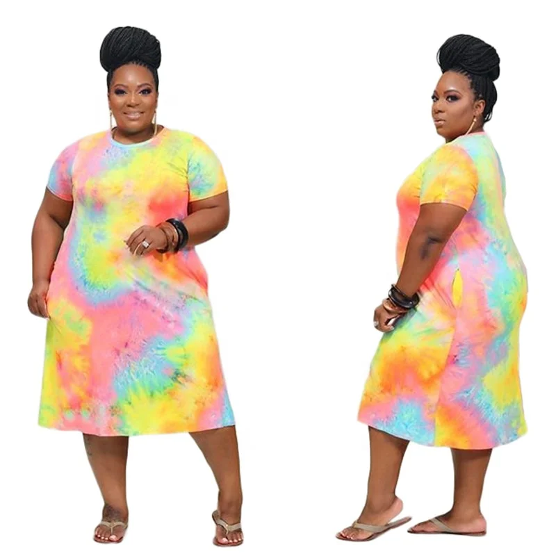

Explosive women's wear tie-dye plus size mid-length dress