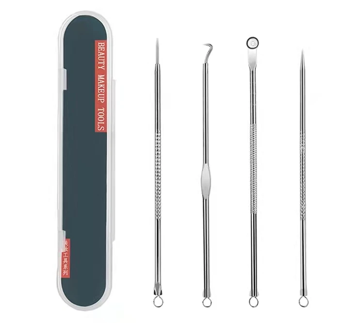 

High Quality 4pcs Cleaning Comedo Blackhead Remover Skin Care Stainless Steel Spot Tool Facial Pimple Acne Ne, As the picture