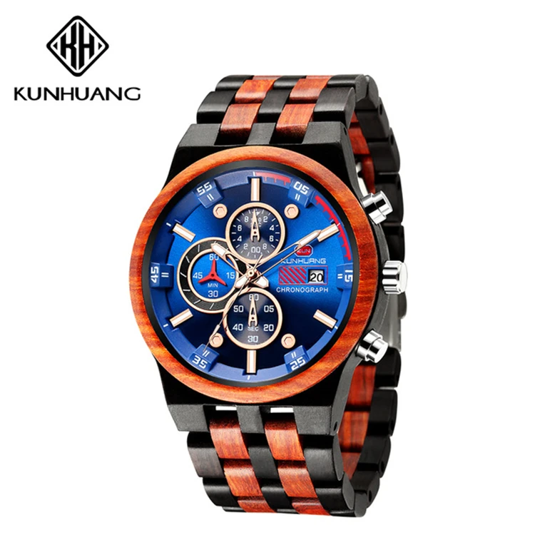 

Luxury Wood Stainless Steel Men Watch Stylish Wooden Timepieces Chronograph Quartz Watches relogio masculino Gift Man