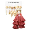 VRIUA New Women's Long Tassel Trendy Golden Triangle Maple Earrings Boho Asian Earrings