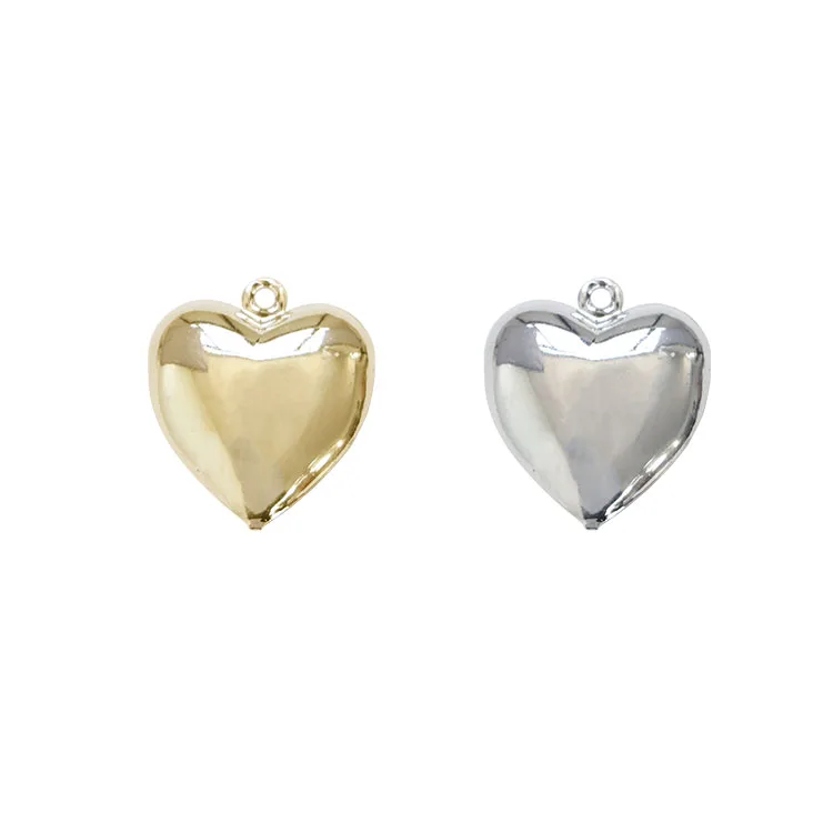 

Minimalist Sweet Copper Necklace Charms Brass Metal Heart Shaped Pendants 3D Love Handmade Material for Girls Women, Gold, silver