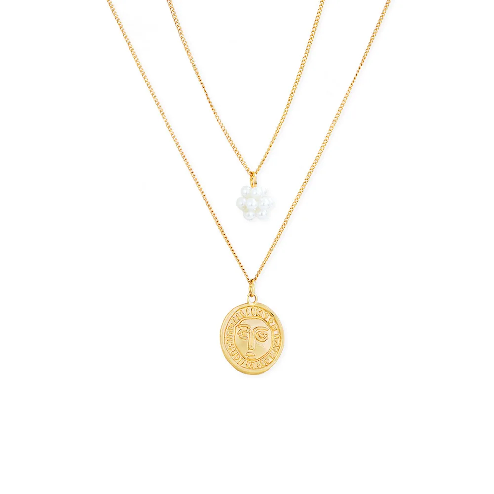 

2020 best seller copper alloy jewelry vintage coin layered necklaces, Picture
