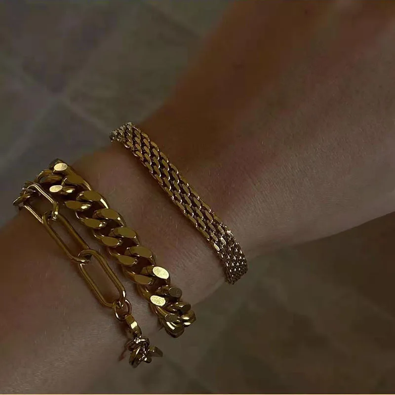 

Artilady 2021Miami Luxury Gold Plated Charm Cuff Bangle Bracelet Cuban Link Bracelet Bangle Set Women Jewelry