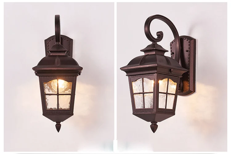 European antique brass waterproof aluminum glass outdoor garden LED light wall light  fixture