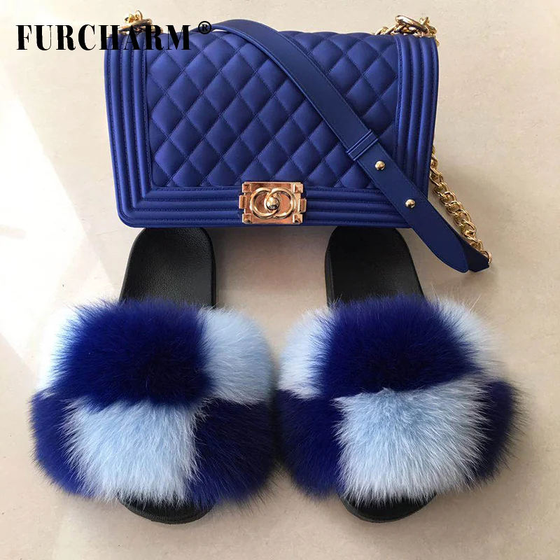 

Fashion Women Fur Slides Slippers /Outdoor Soft Fur Flip Flop Furry Sandals Custom Wholesale Real Fox Fur Slippers Women