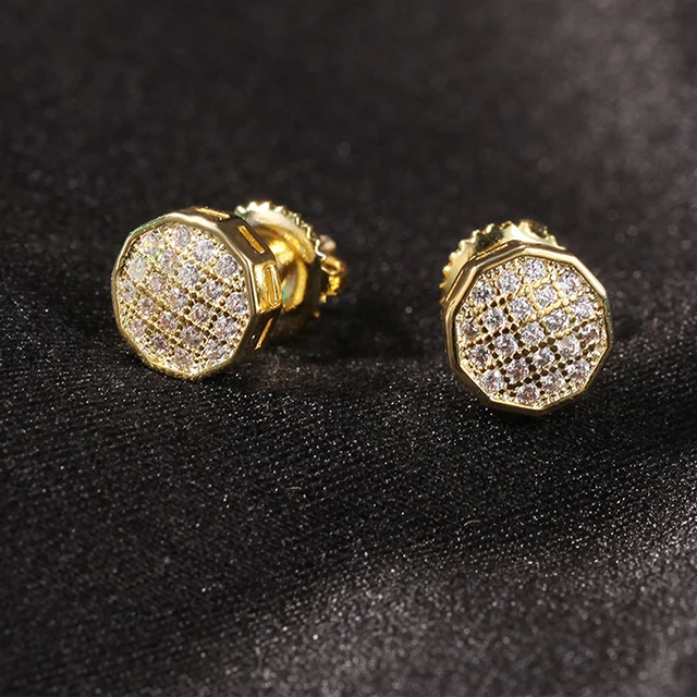 

14k Plated Women Men Earring 2 Style 925 Silver Round Simple Zircon Small Stud Earrings, Gold plated