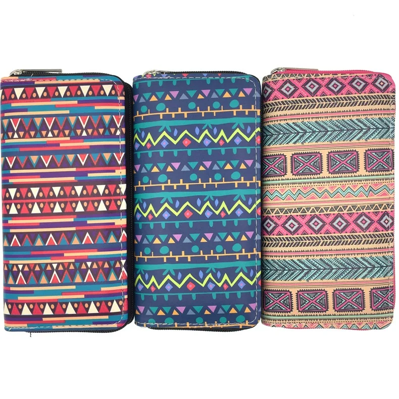 

Fashionable ethnic style PU wallet Student lady long single zipper wallet Zero wallet certificate bag source factory