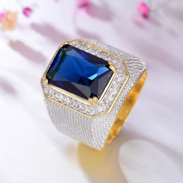 

2020 Manufacturer direct sale Fashion Designs Hip-Hop Blue Zircon Jewelry Rings for Men, Blue,black