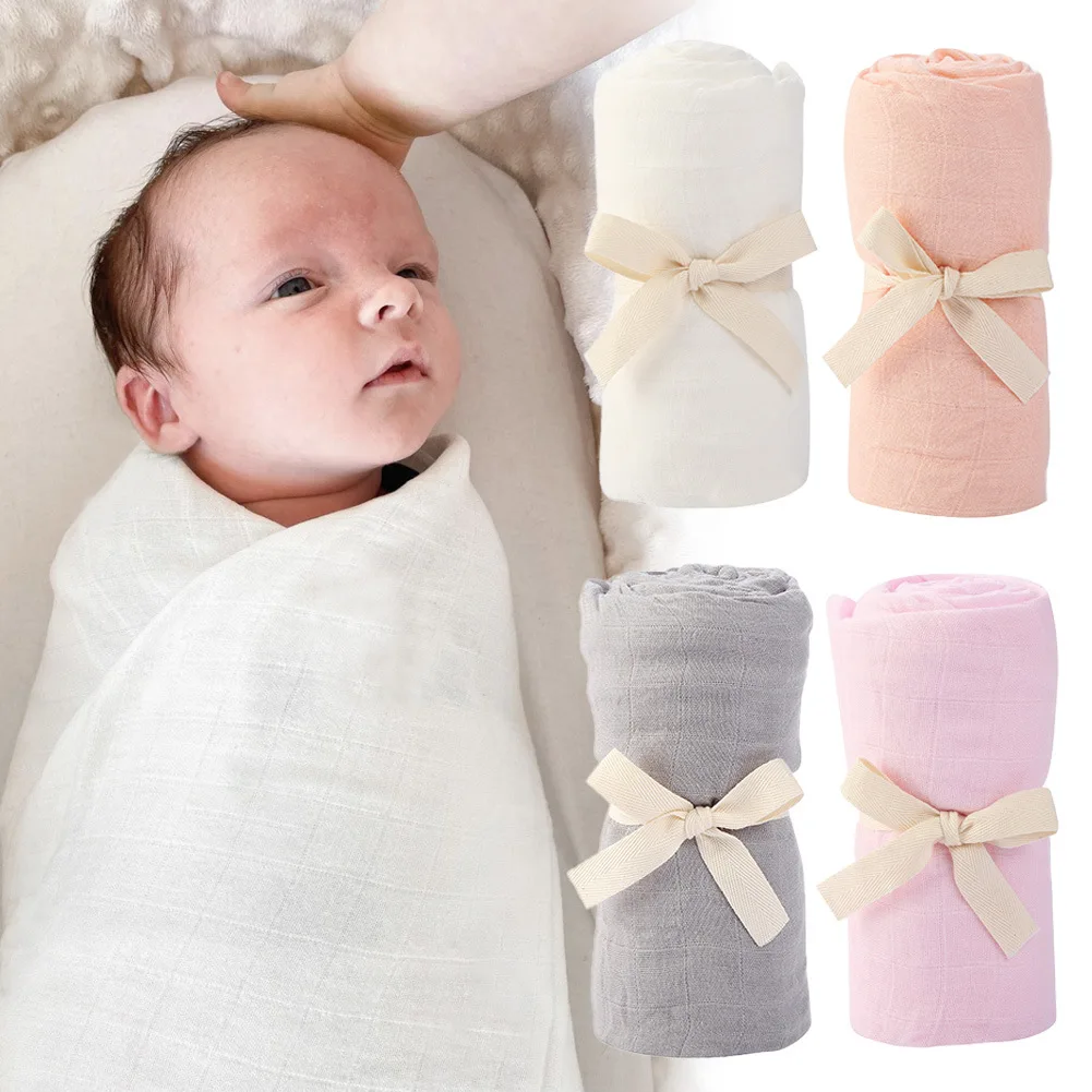 

Baby Swaddle Mulisn Blanket Bamboo Cotton Soft Solid Color 2 layer Unisex Swaddle Wrap Silky Neutral Receiving Blankets