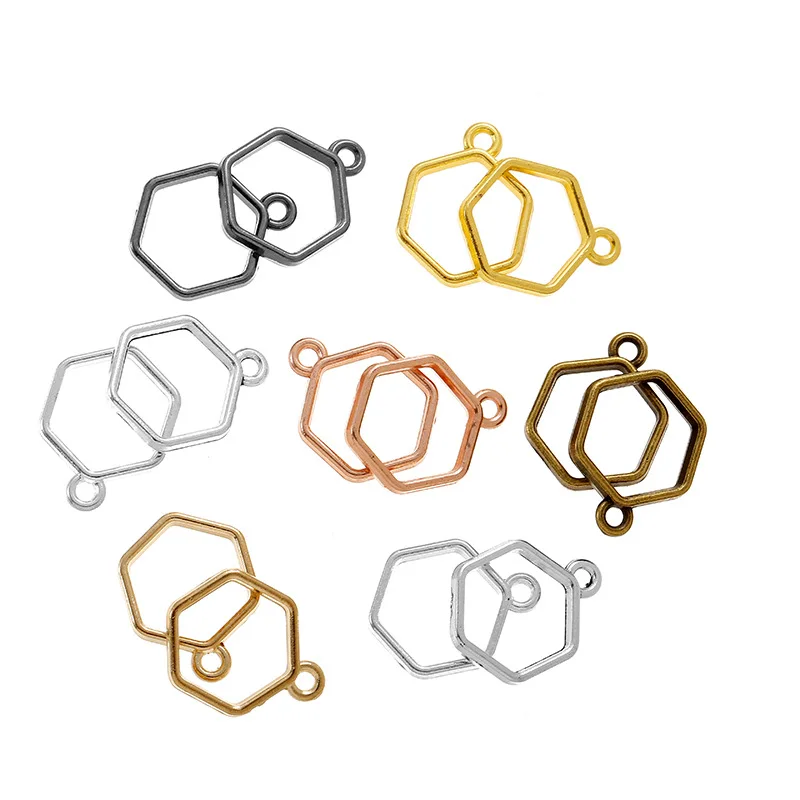 

100pcs 20x15mm Hexagon Charms Hollow Glue Blank Pendant Tray Bezel Charms DIY Bracelet Necklace Handmade Bezel Molld