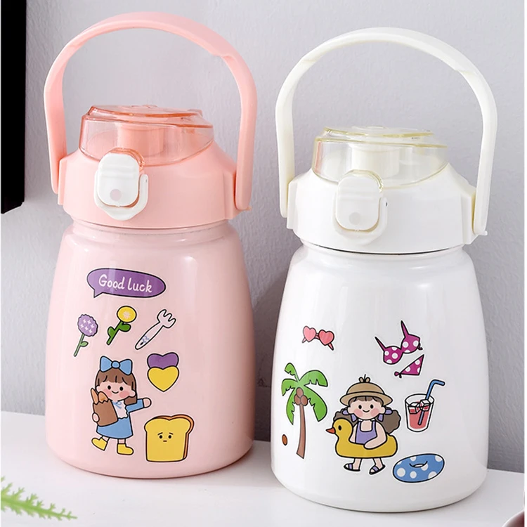 

Large pudding double drinking cup dual-purpose student big belly cup children's straw water cup large capacity kettle gift, Customized