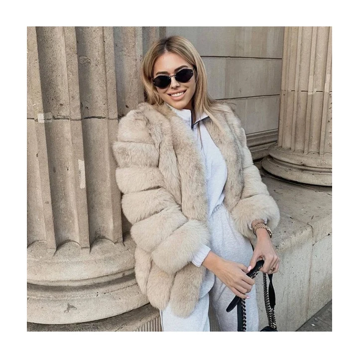 

Jancoco New Thick Warm Outerwear Bubble Real Fox Fur Long Coat Women, Customized color