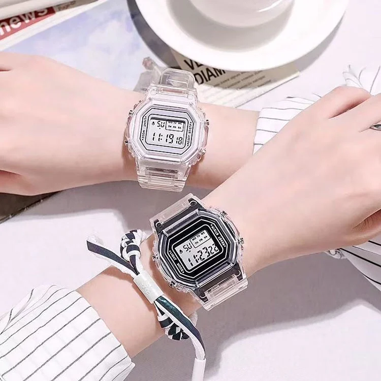 

Wholesale Unisex Electronic Transparent Watch For Student Small Square Water Resistance Multifunction Watch