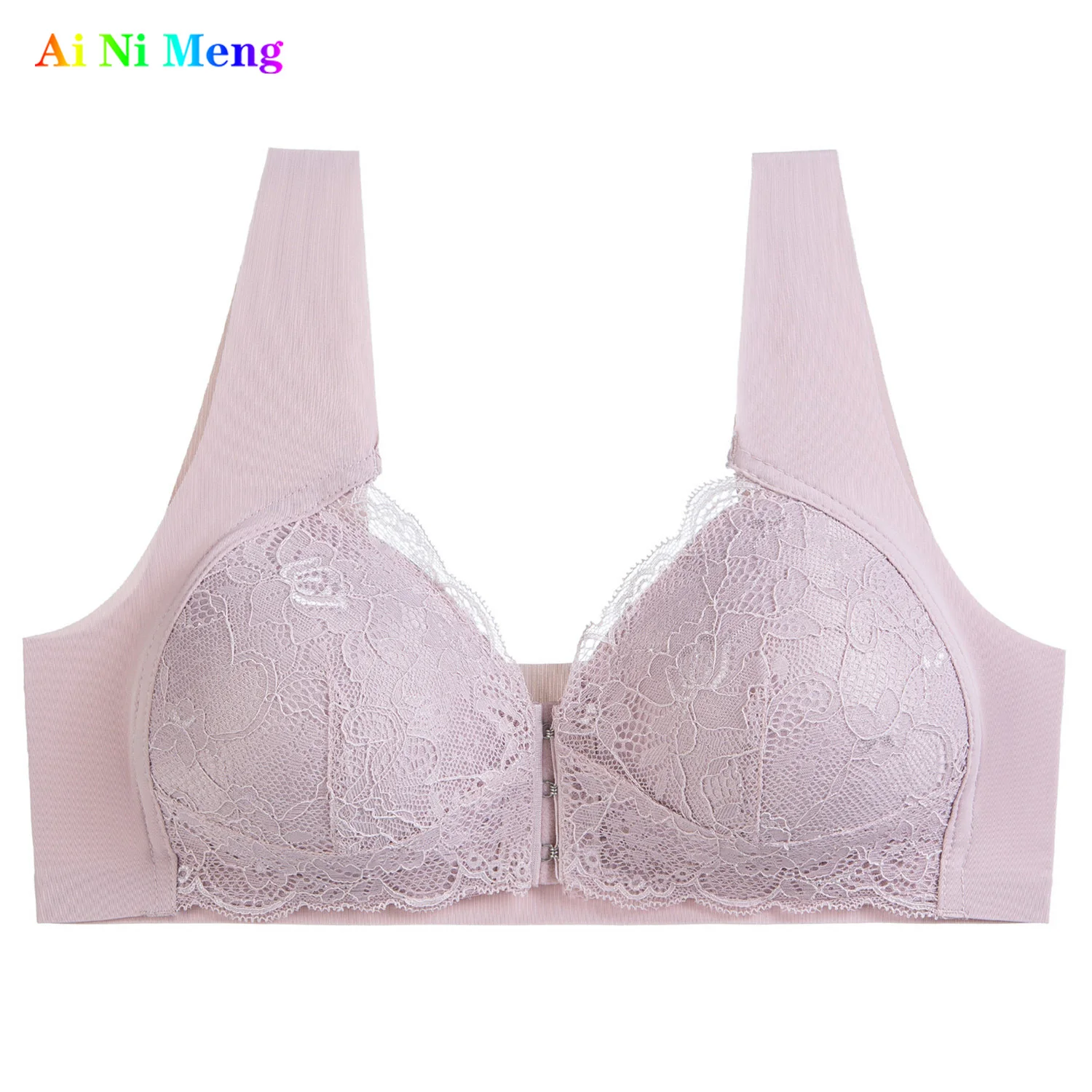 

New Style Frown Sexy Lace Unrimmed Large Size Front Button Bra For Ladies And Girls