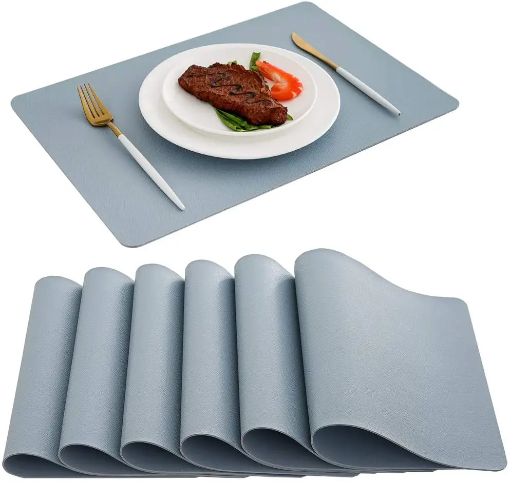 

Placemats Light Blue Placemat Leather Table Mats Heat Resistant Easy to Clean Wipeable Waterproof Washable Outdoor, Customized