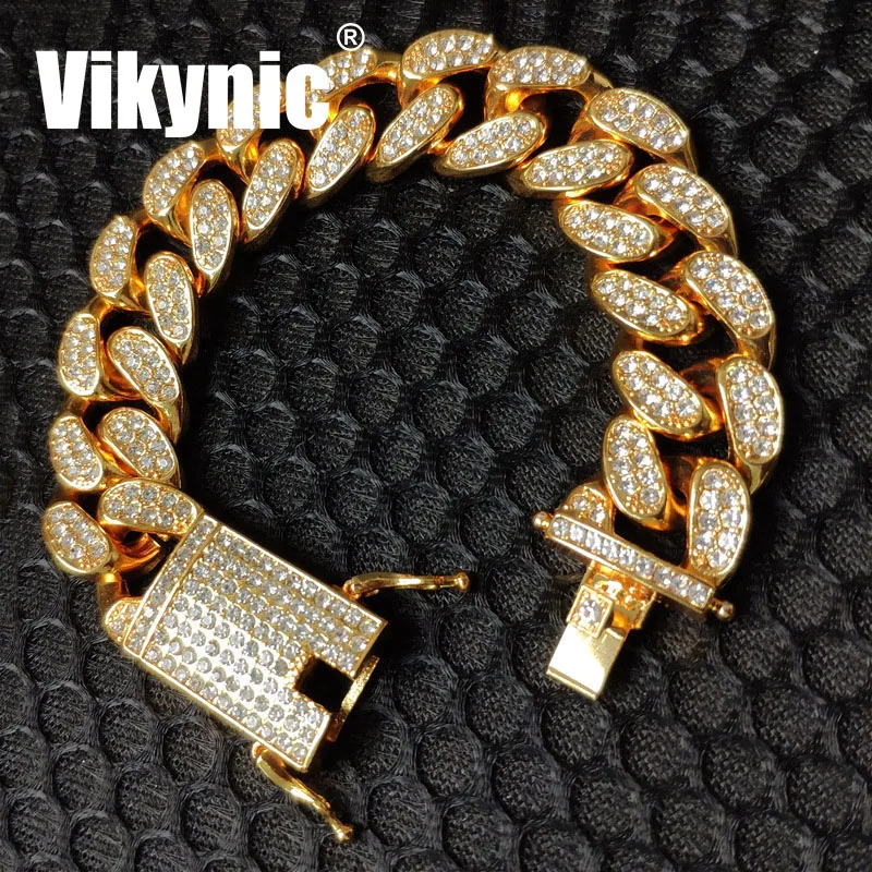 

Hip Hop 22K Gold Plated 20mm Diamond Chain Cuban Link Chain Iced Out Bracelet Cubic Zirconia Bracelet Cuban Link Bracelet, Gold/silver/rose gold