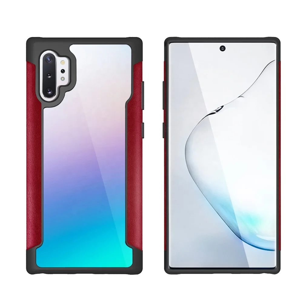 

Luxury Style Slim genuine leather Bumper Clear hard pc Back Cover For Samsung Galaxy Note 10/10+ case, Multi-color, can be customized