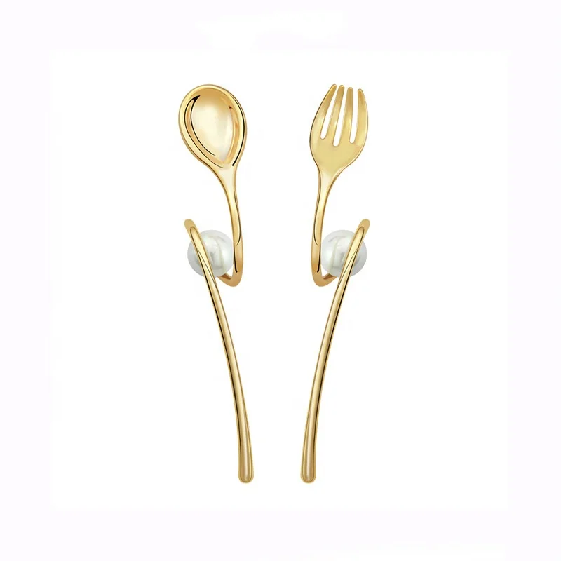 

New Trend Simple Asymmetrical Fork Spoon Long Pearl Earrings For Women Jewelry Wholesale Prices