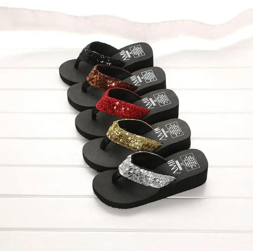 

Latest Designer Sandals For Women Eva Summer Daily Wear Bling Platform wedge Flip Slippers