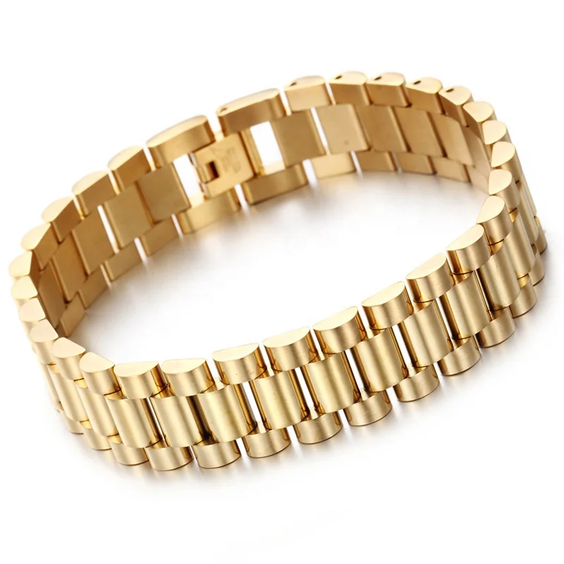 

Fashion Jewelry 2021 Designer Inspired Jewelry Supplier Gold Plated Mens Presidential Band Bracelet Watch Band Bracelet in Sta