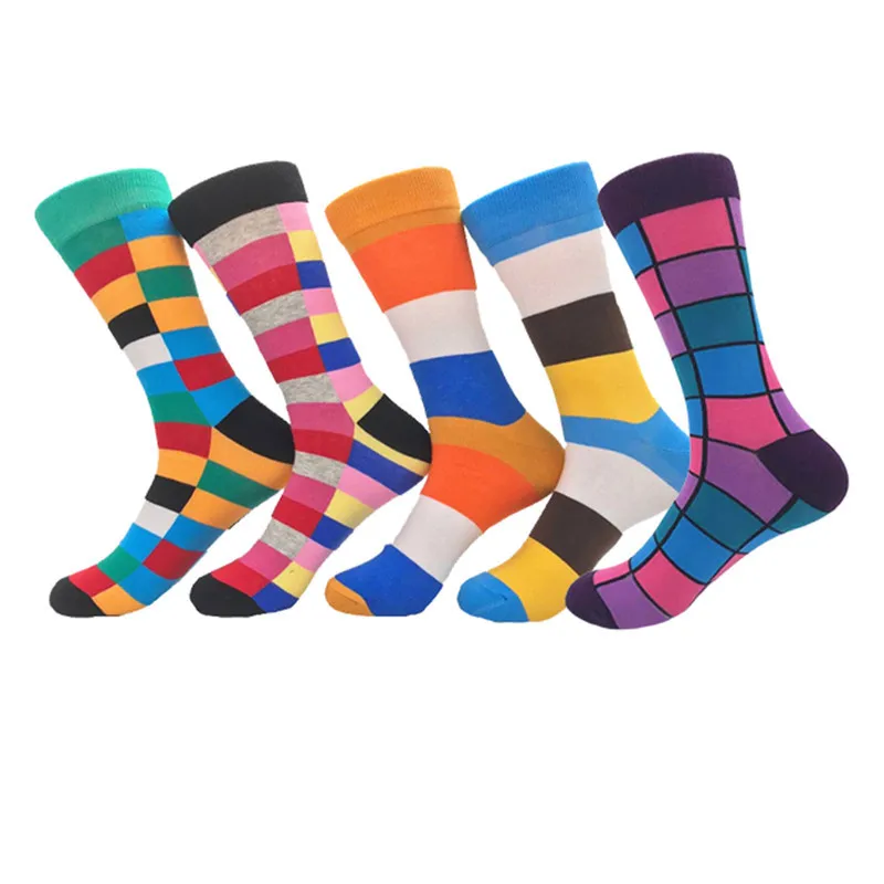 

Jingwen OEM Calcetines Felices checkered Cotton Colorful Funny Happy Socks Wholesale