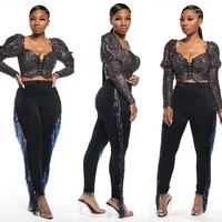 

SA3702 women trendy stylish solid pants with tassel