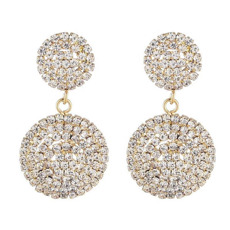 

Ziming Fashion Rhinestone Button Earrings Crystal Diamond Round Earrings Luxury Evening Bridal Earrings, Multiple