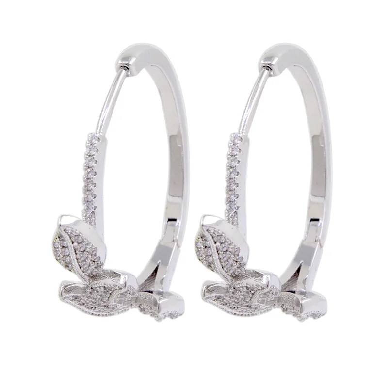 

ER0033-34 Leaves Inlay Cubic Zircon Stone New Style Fashion Hoop Earrings, Picture