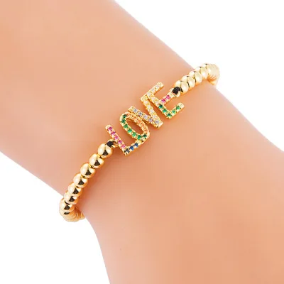 

European Fashion Adjustable CZ 18K Gold Plating Bead Letter Love Bracelet Colorful Cubic Zirconia Letter Love Bracelets