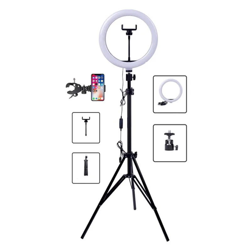 

Dimmable LED Selfie Ring Photography Light with tripod stand for Video Live Broadcast, Black/white