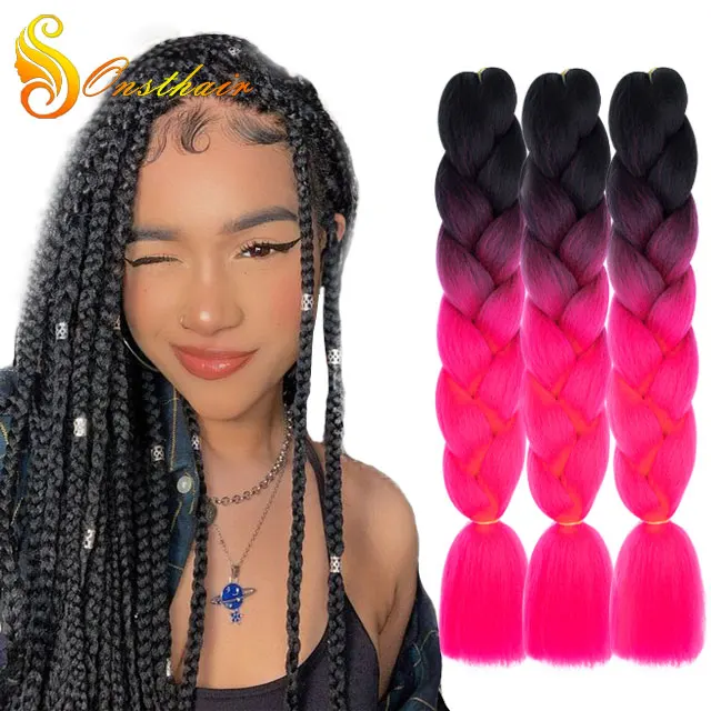 

Prestretched Ombre Braiding Hair Extensions Pageup Afro Jumbo Crochet Braids Blue Expression Synthetic Hair, Pink,black